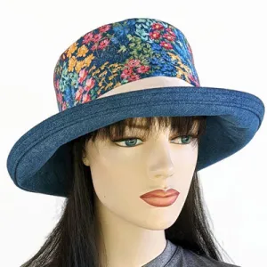 105-d Sunblocker UV summer sun hat featuring country garden, adjustable fit