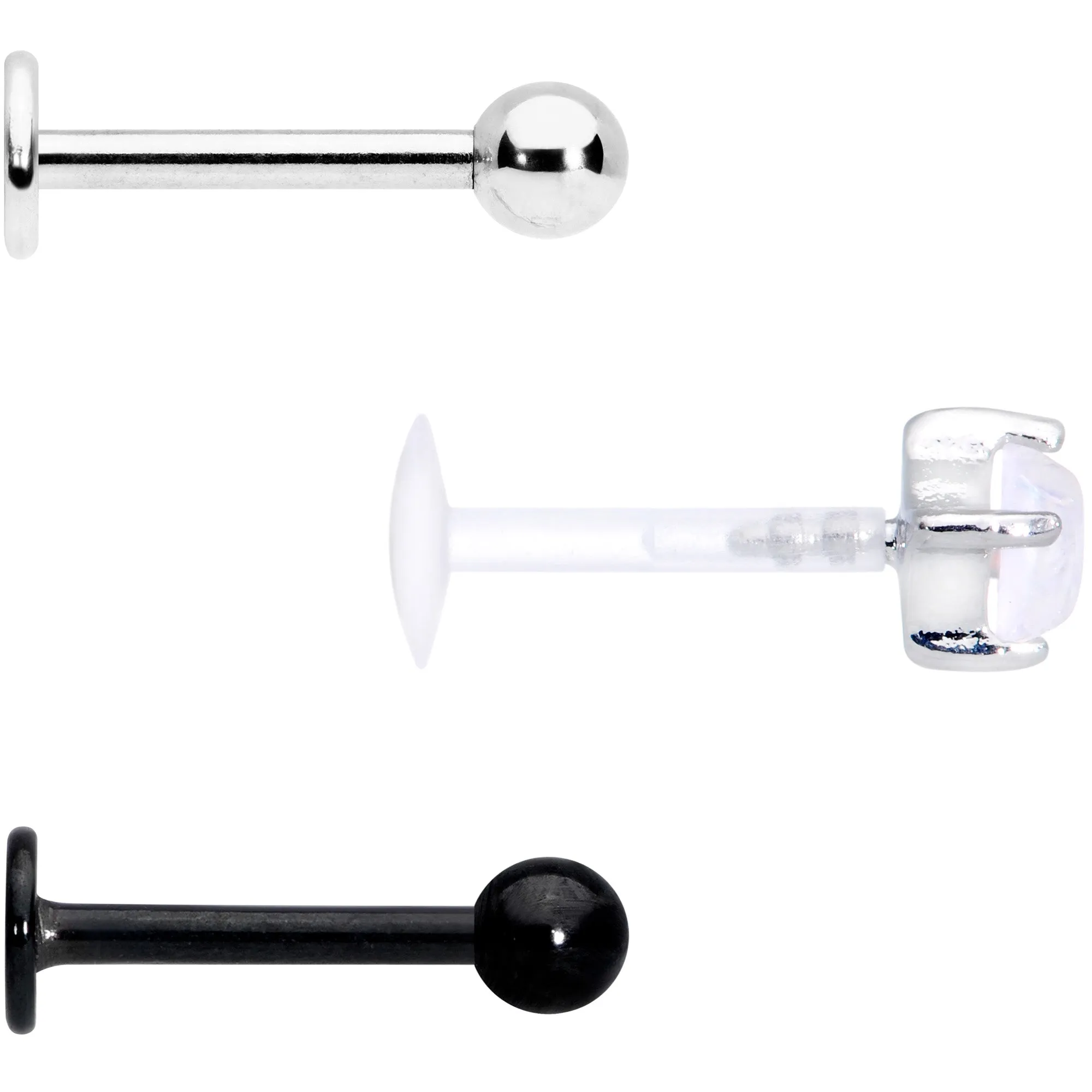 16 Gauge 5/16 Faux White Opal Flexible Bioplast Black Labret Set of 3