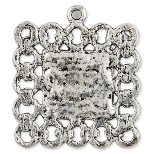 50 pieces  Antique Silver Square Zinc Alloy Cameo Cabochon Base Setting Pendants,Nickle and Lead free;fit 10mm cabochon