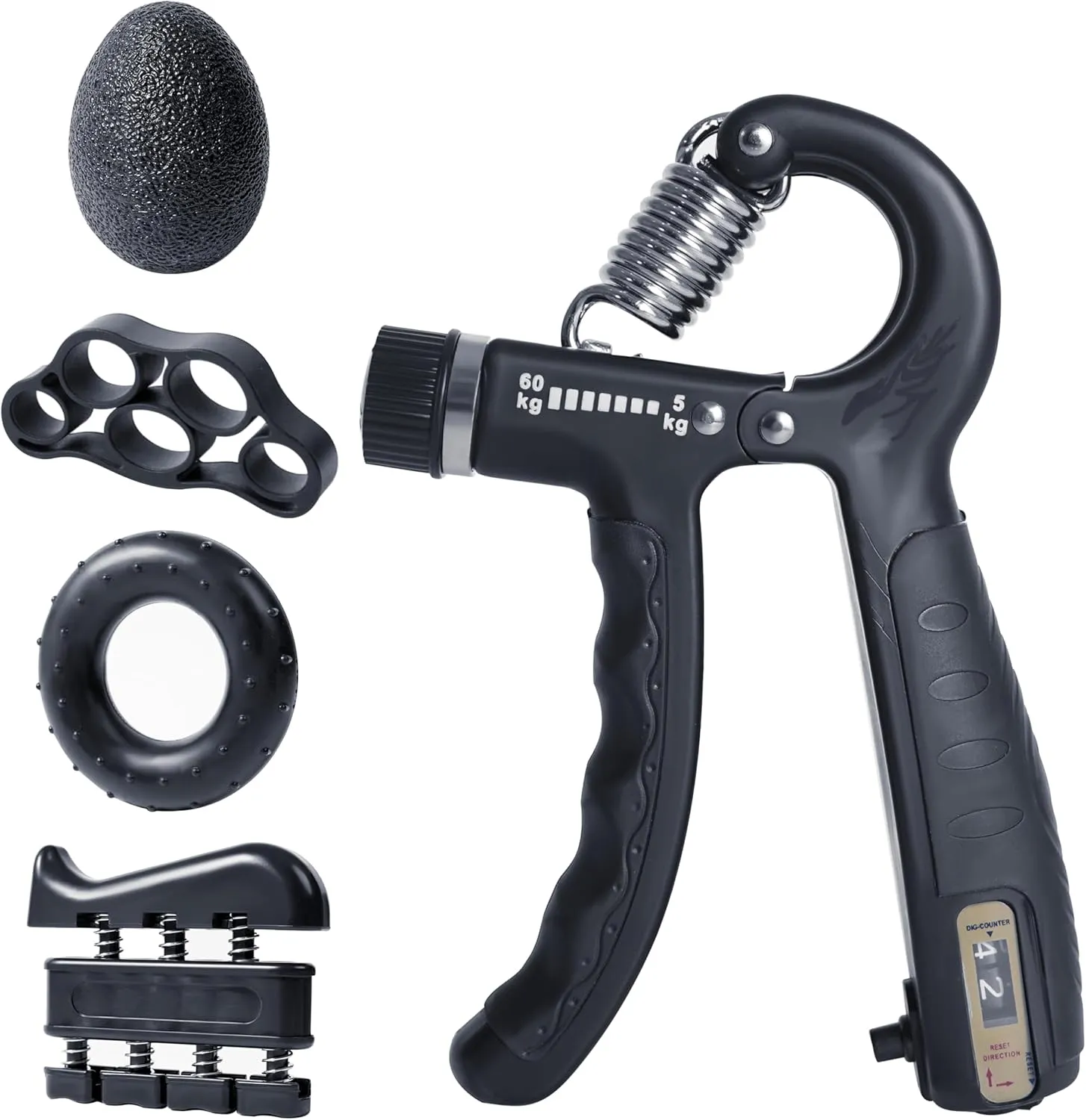 ALYV Strength Training Kit With Grip Strengthener Counting,Forearm Strengthener,Finger Exerciser,Stress Relief Ball And Forearm Exercise Ring,Hand Exercisers Grip Strength Trainer 5PCS Adjustable Resistance