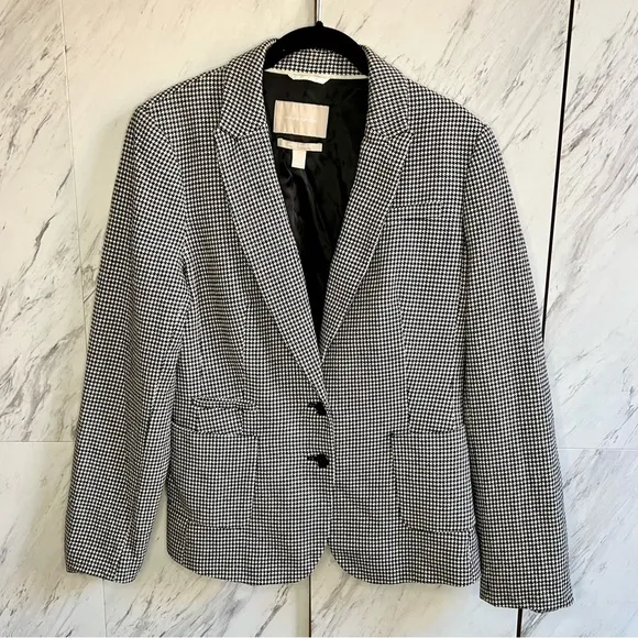 Banana Republic Houndstooth Plaid Italian Fabric Button Blazer SZ 12