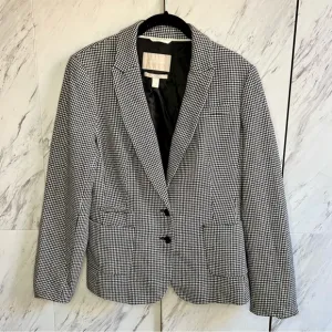 Banana Republic Houndstooth Plaid Italian Fabric Button Blazer SZ 12