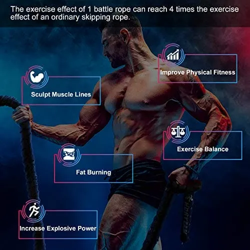 Battle Rope Workout Equipment 30FT Exercise Rope Training Rope Heavy Weighted Rope Diameter Workout Battle Rope with Protective Cover Exercise Equipment Core Strength Training