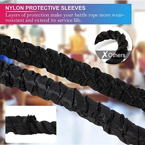 Battle Rope Workout Equipment 30FT Exercise Rope Training Rope Heavy Weighted Rope Diameter Workout Battle Rope with Protective Cover Exercise Equipment Core Strength Training