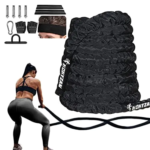 Battle Rope Workout Equipment 30FT Exercise Rope Training Rope Heavy Weighted Rope Diameter Workout Battle Rope with Protective Cover Exercise Equipment Core Strength Training