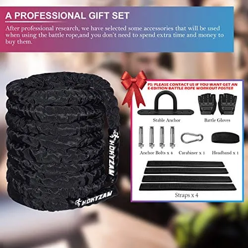 Battle Rope Workout Equipment 30FT Exercise Rope Training Rope Heavy Weighted Rope Diameter Workout Battle Rope with Protective Cover Exercise Equipment Core Strength Training