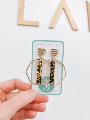 Black and Gold Confetti Hoop Earrings