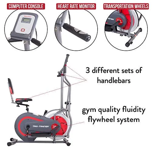 BODY POWER 2nd Generation, 3-in-1 Home Gym, Upright Compact Exercise Bike, Elliptical Machine & Recumbent Bike, Trio Trainer with Heartrate Monitor, Safety Brake Pad. BRT5088