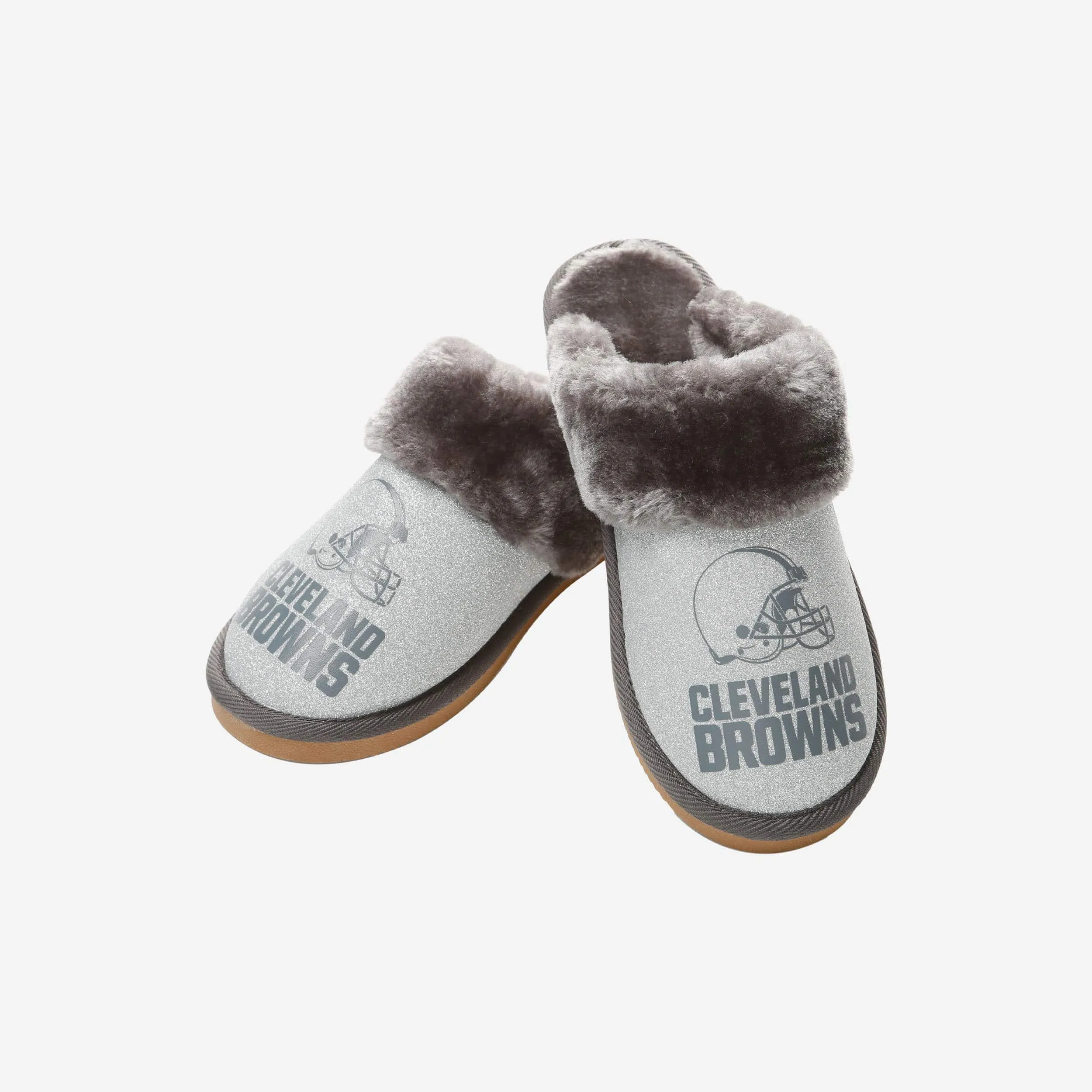 Cleveland Browns Womens Glitter Open Back Fur Moccasin Slipper