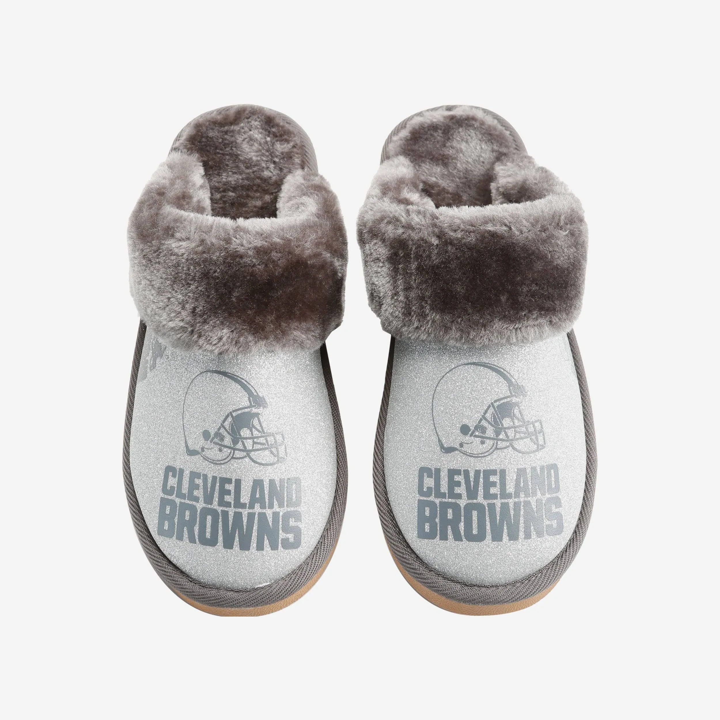 Cleveland Browns Womens Glitter Open Back Fur Moccasin Slipper