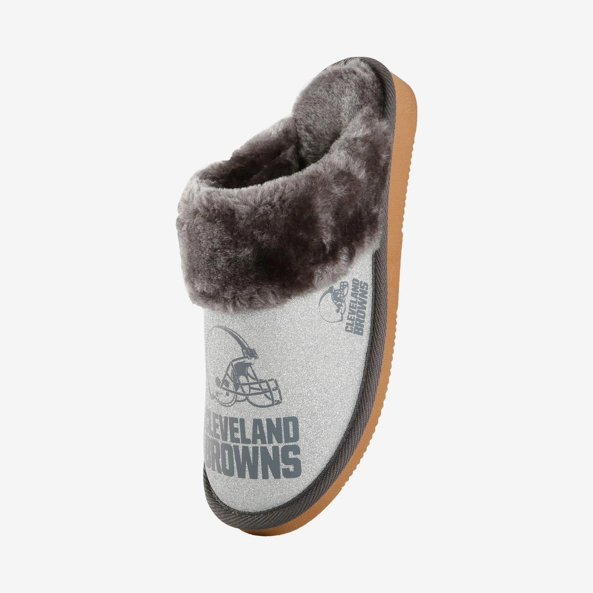 Cleveland Browns Womens Glitter Open Back Fur Moccasin Slipper