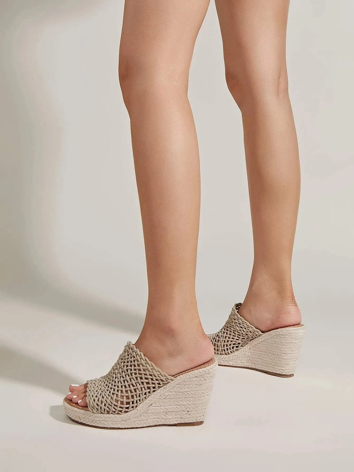 CM-SHS867444 Women Trendy Seoul Style Hollow Out Espadrille Sole Wedge Slide Sandals