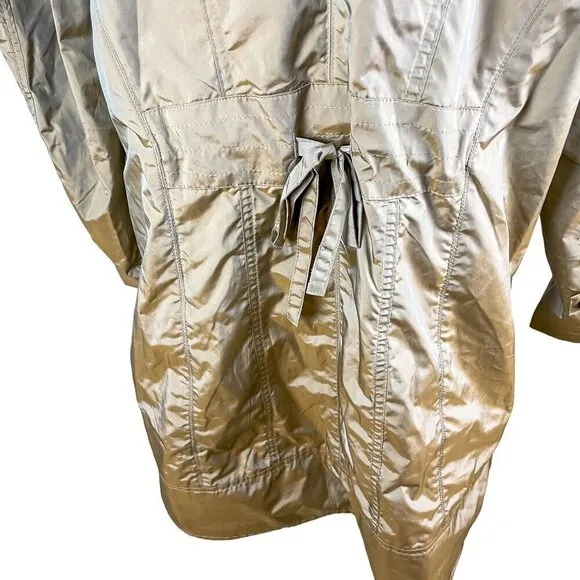 Cole Haan Womens Packable Hidden Hood Iridescent Trench Raincoat Jacket Womens L