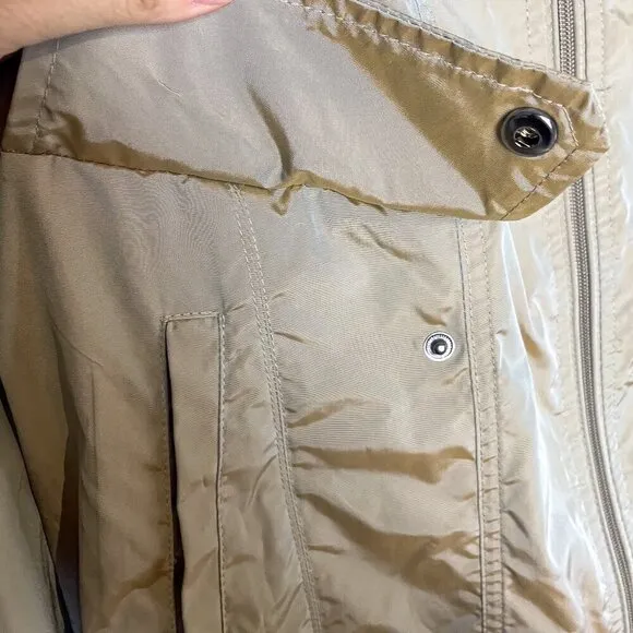 Cole Haan Womens Packable Hidden Hood Iridescent Trench Raincoat Jacket Womens L