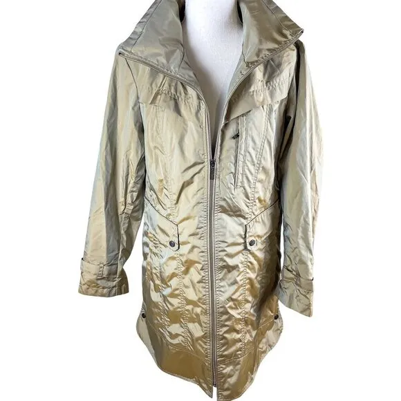 Cole Haan Womens Packable Hidden Hood Iridescent Trench Raincoat Jacket Womens L