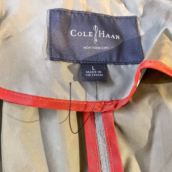 Cole Haan Womens Packable Hidden Hood Iridescent Trench Raincoat Jacket Womens L
