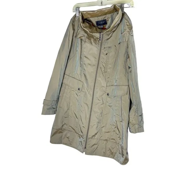 Cole Haan Womens Packable Hidden Hood Iridescent Trench Raincoat Jacket Womens L