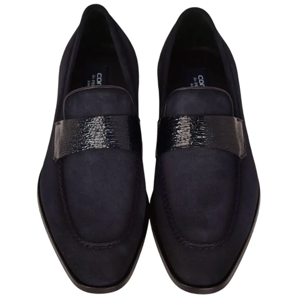 Corrente Men’s Navy Suede with Vita Leather Vamp Almond Toe Loafer