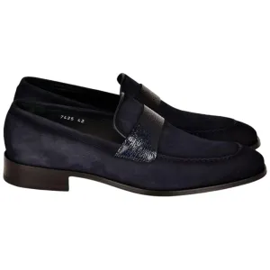 Corrente Men’s Navy Suede with Vita Leather Vamp Almond Toe Loafer