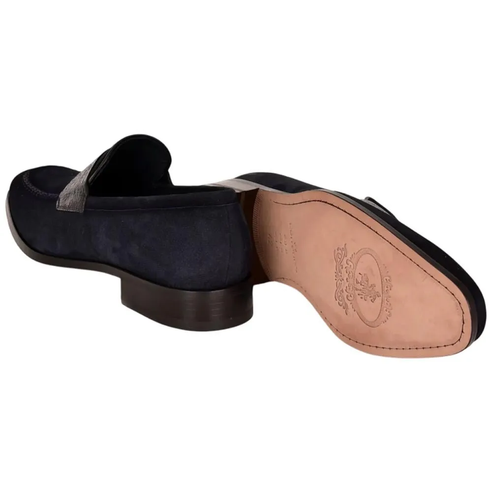 Corrente Men’s Navy Suede with Vita Leather Vamp Almond Toe Loafer