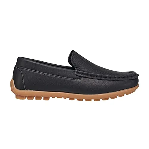 coXist Kids Leather Slip On Loafer Moccasin, Black, Size 13