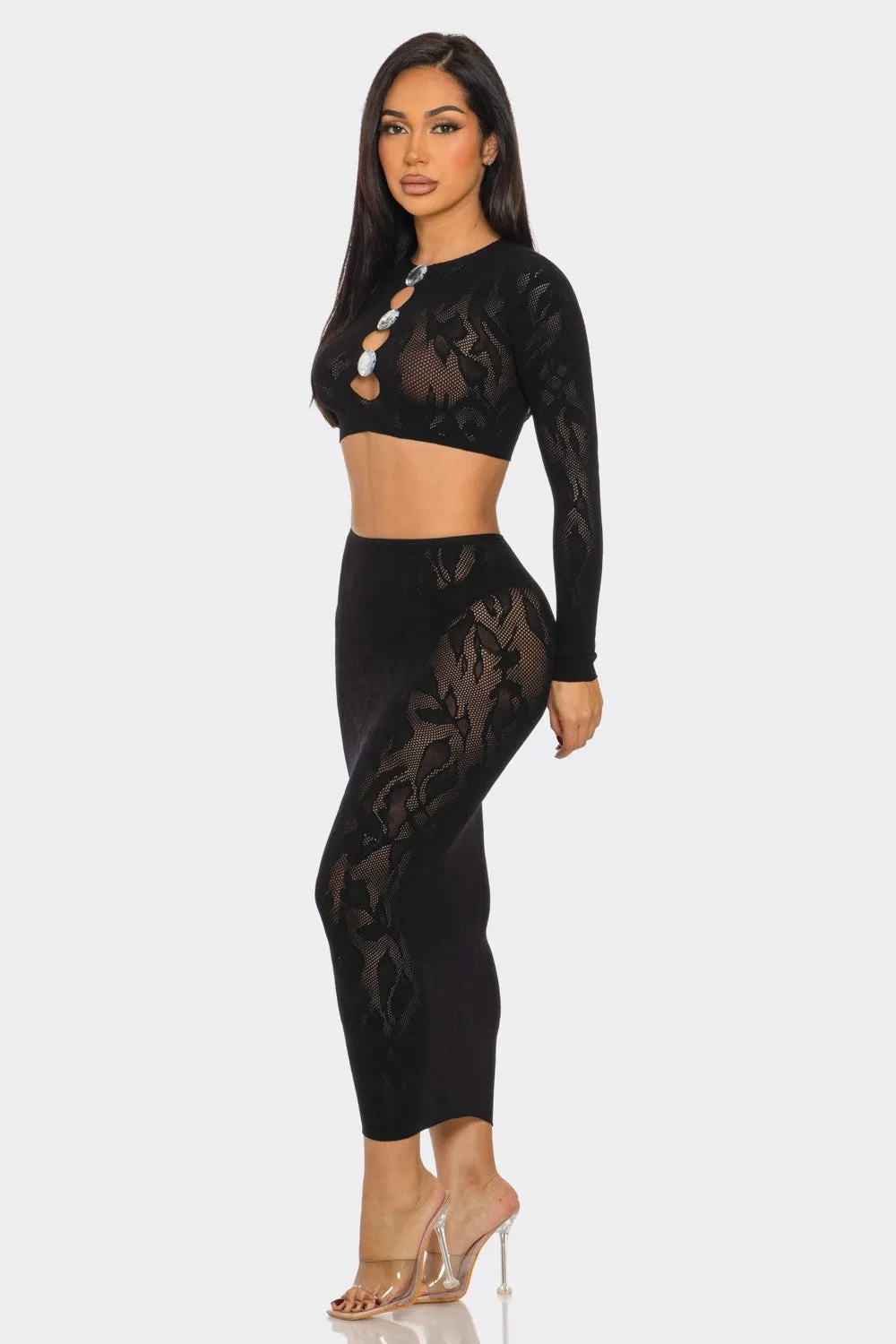 Crop Top and Midi Skirt Set