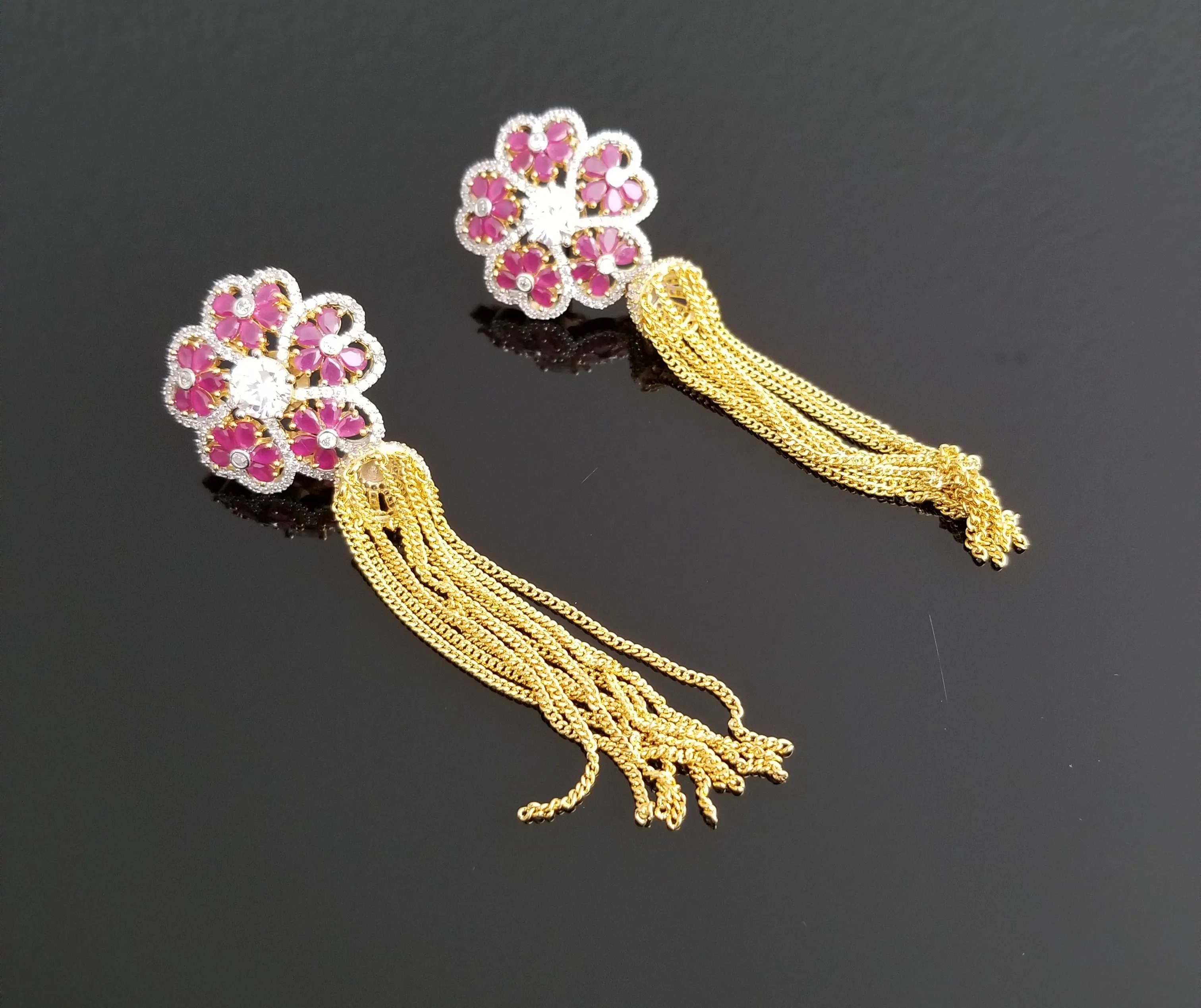 CZ Trendy Earring With 2 Tone Plating