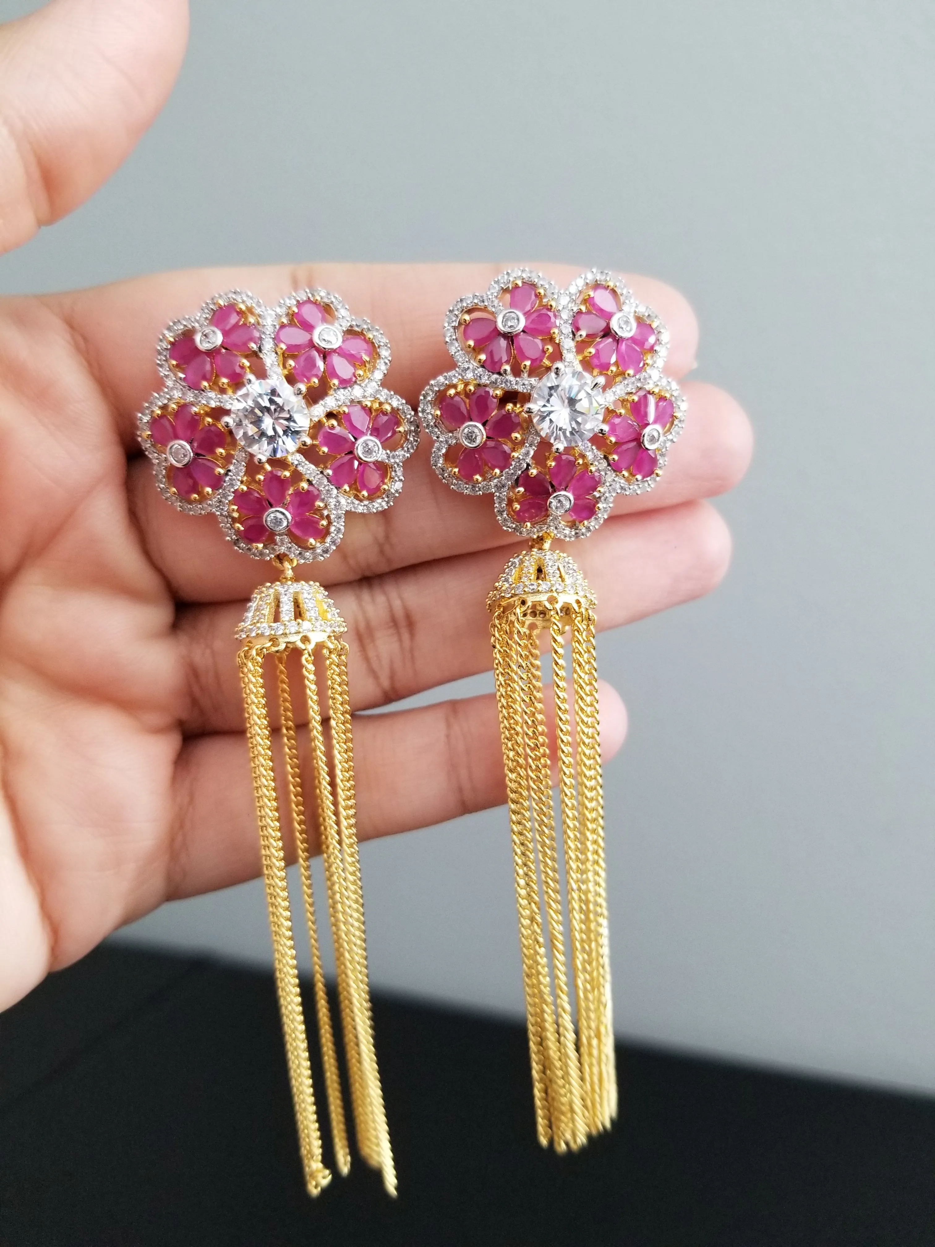CZ Trendy Earring With 2 Tone Plating