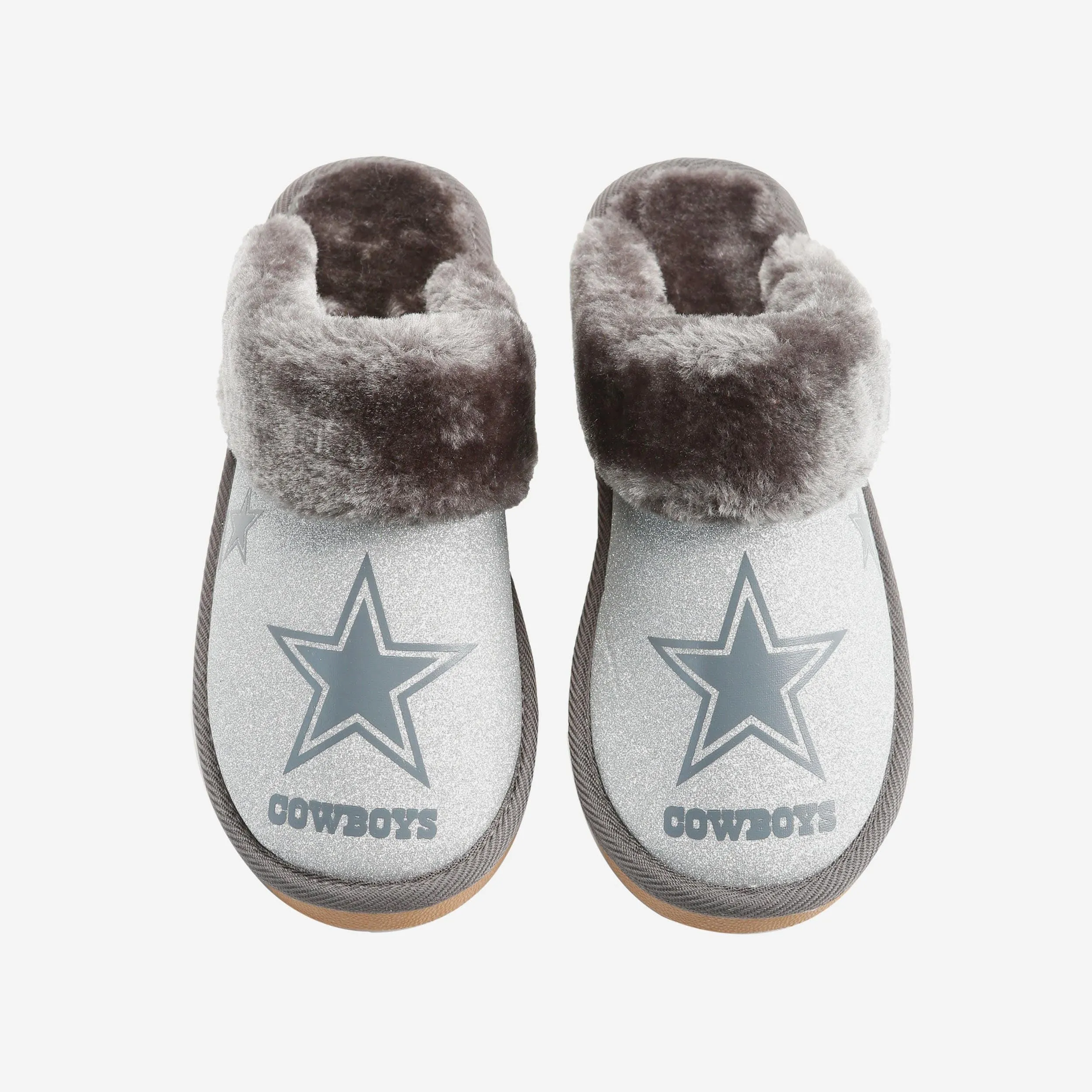 Dallas Cowboys Womens Glitter Open Back Fur Moccasin Slipper