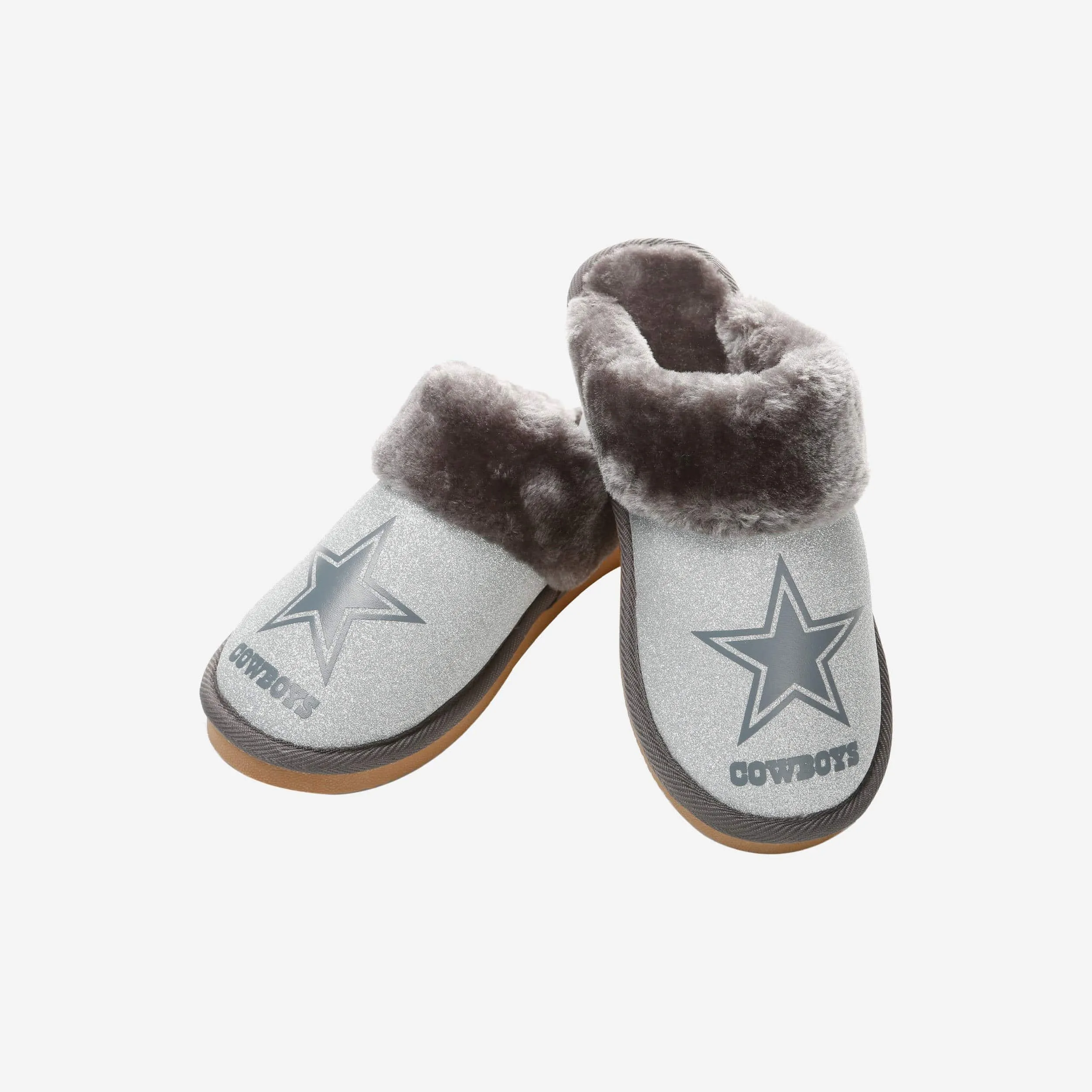 Dallas Cowboys Womens Glitter Open Back Fur Moccasin Slipper