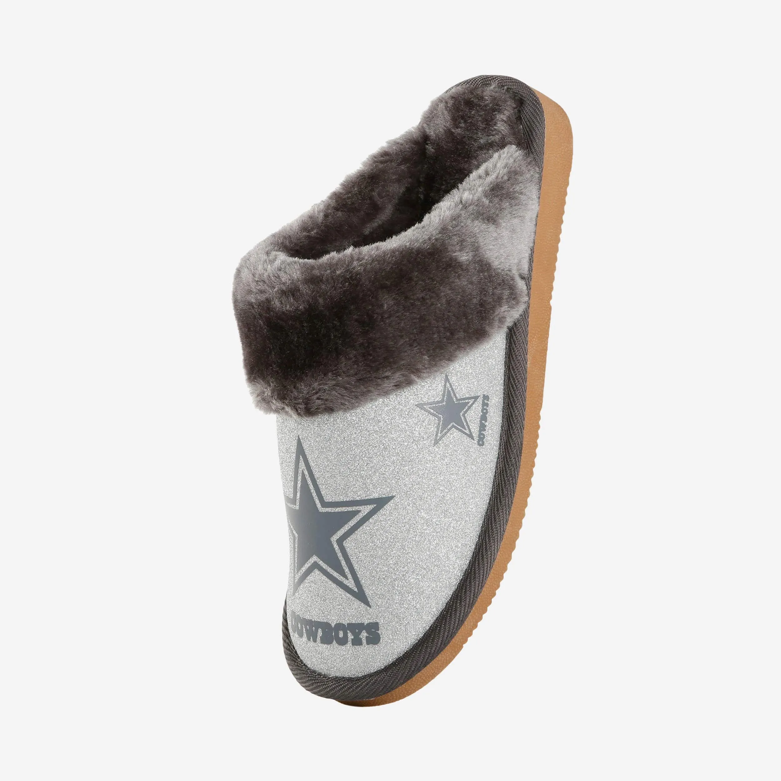 Dallas Cowboys Womens Glitter Open Back Fur Moccasin Slipper