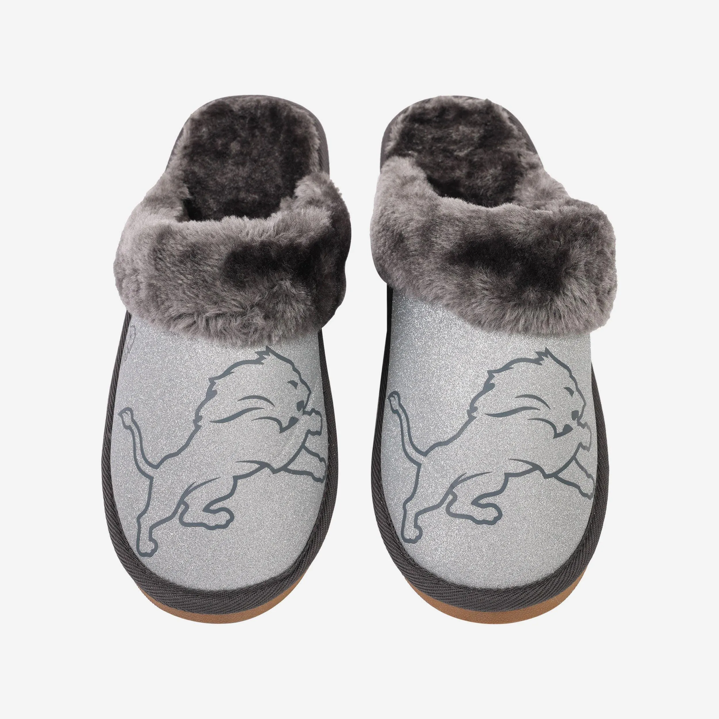 Detroit Lions Womens Glitter Open Back Fur Moccasin Slipper