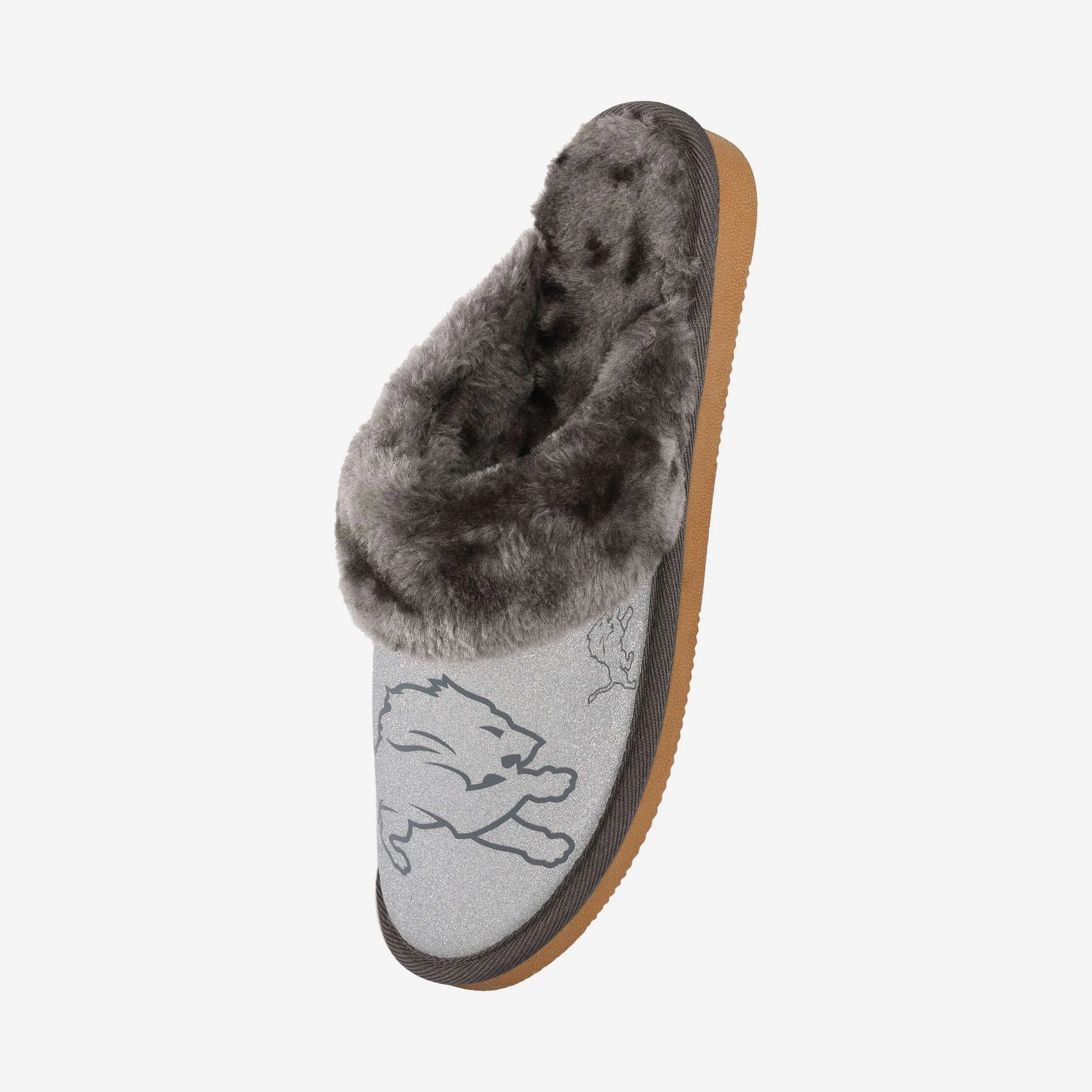 Detroit Lions Womens Glitter Open Back Fur Moccasin Slipper