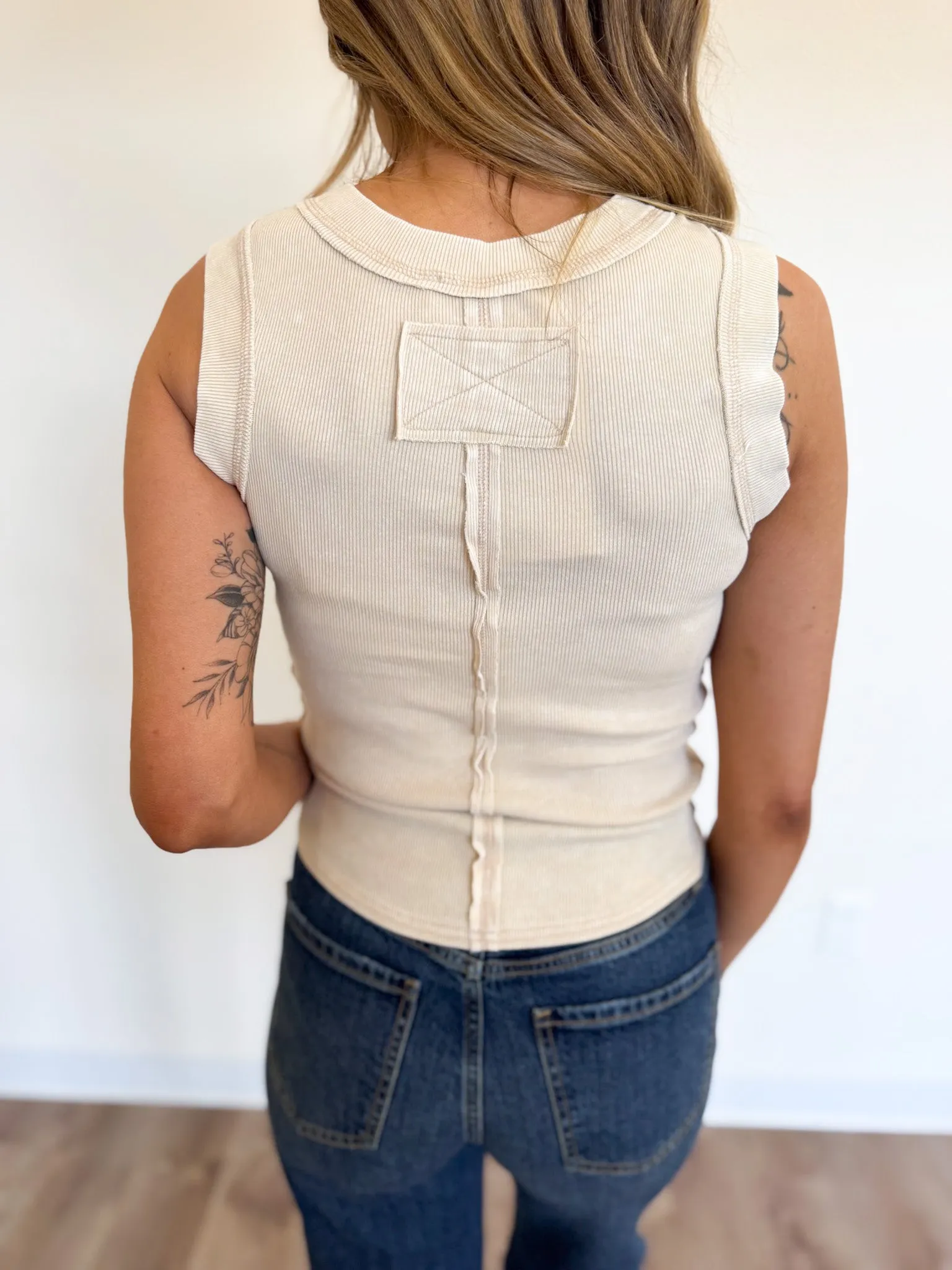 Fiona Henley Knit Tank Top in Khaki