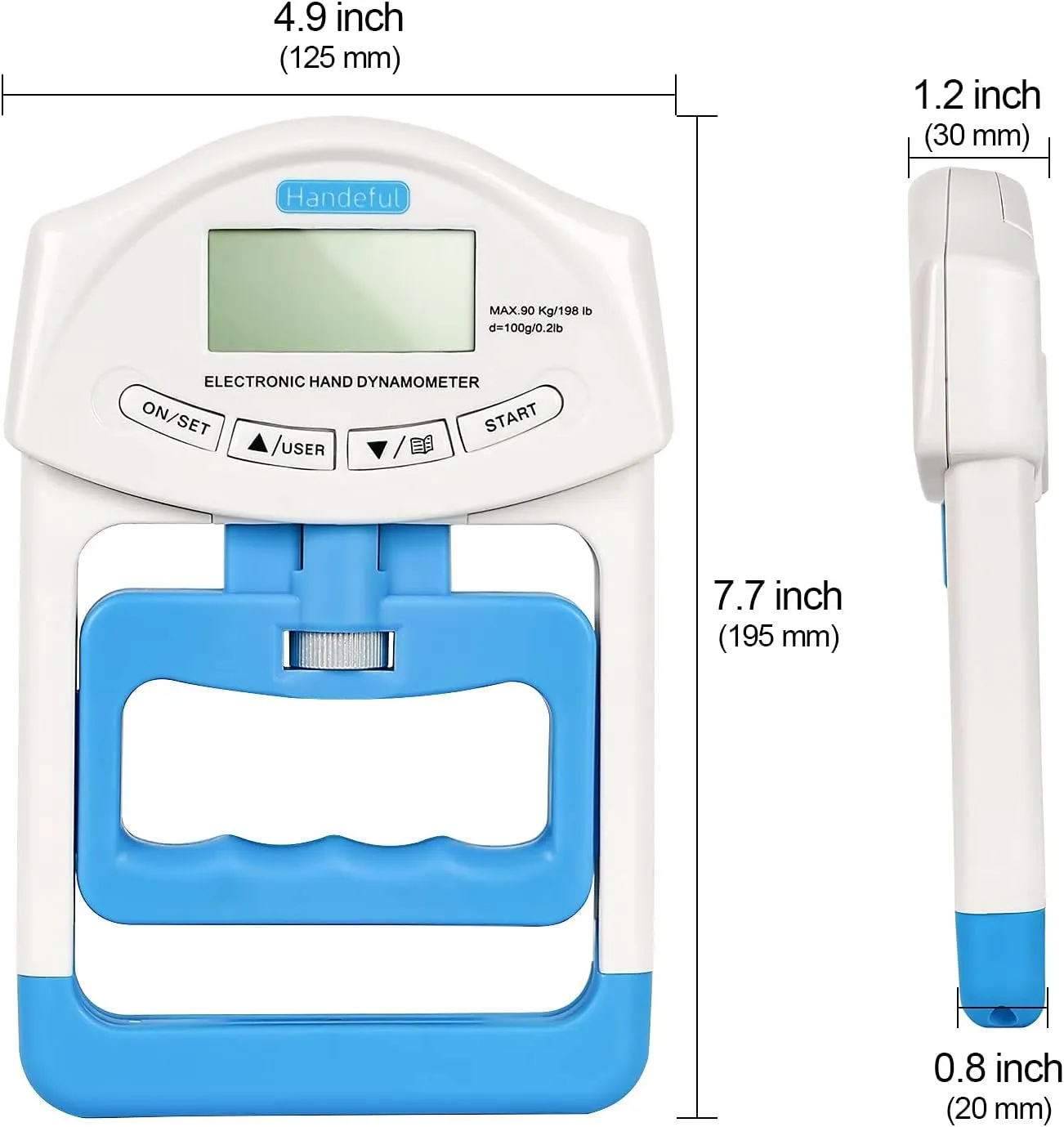 Hand Dynamometer Grip Strength Trainer - Electronic Hand Grip Strength Tester Grip Strengthener Hand Exerciser Meter Digital Hand Grip Training Gauge 198Lbs / 90Kgs