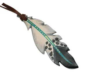 Hand painted tie on feather with teal accent