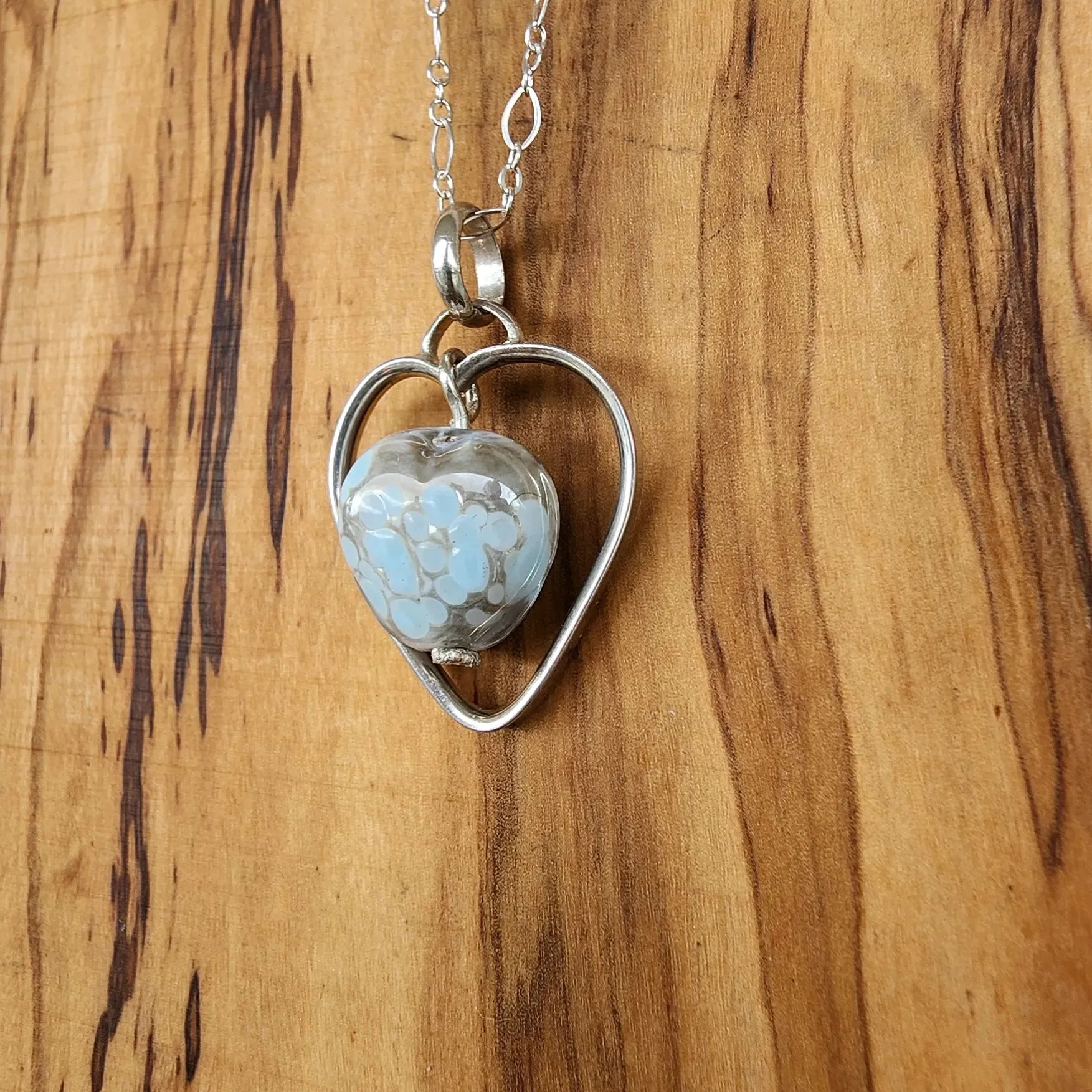 Handcrafted Sterling Silver Heart Pendant Necklace – Lampwork Ceramic Heart Trinket, Sleek Style