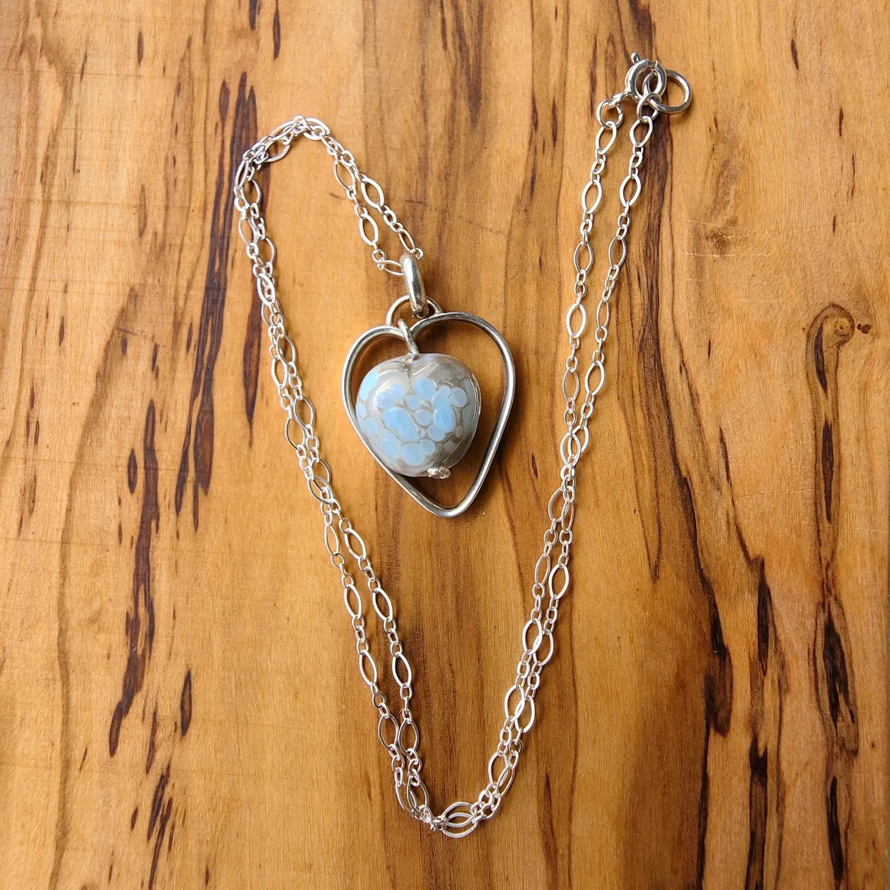 Handcrafted Sterling Silver Heart Pendant Necklace – Lampwork Ceramic Heart Trinket, Sleek Style