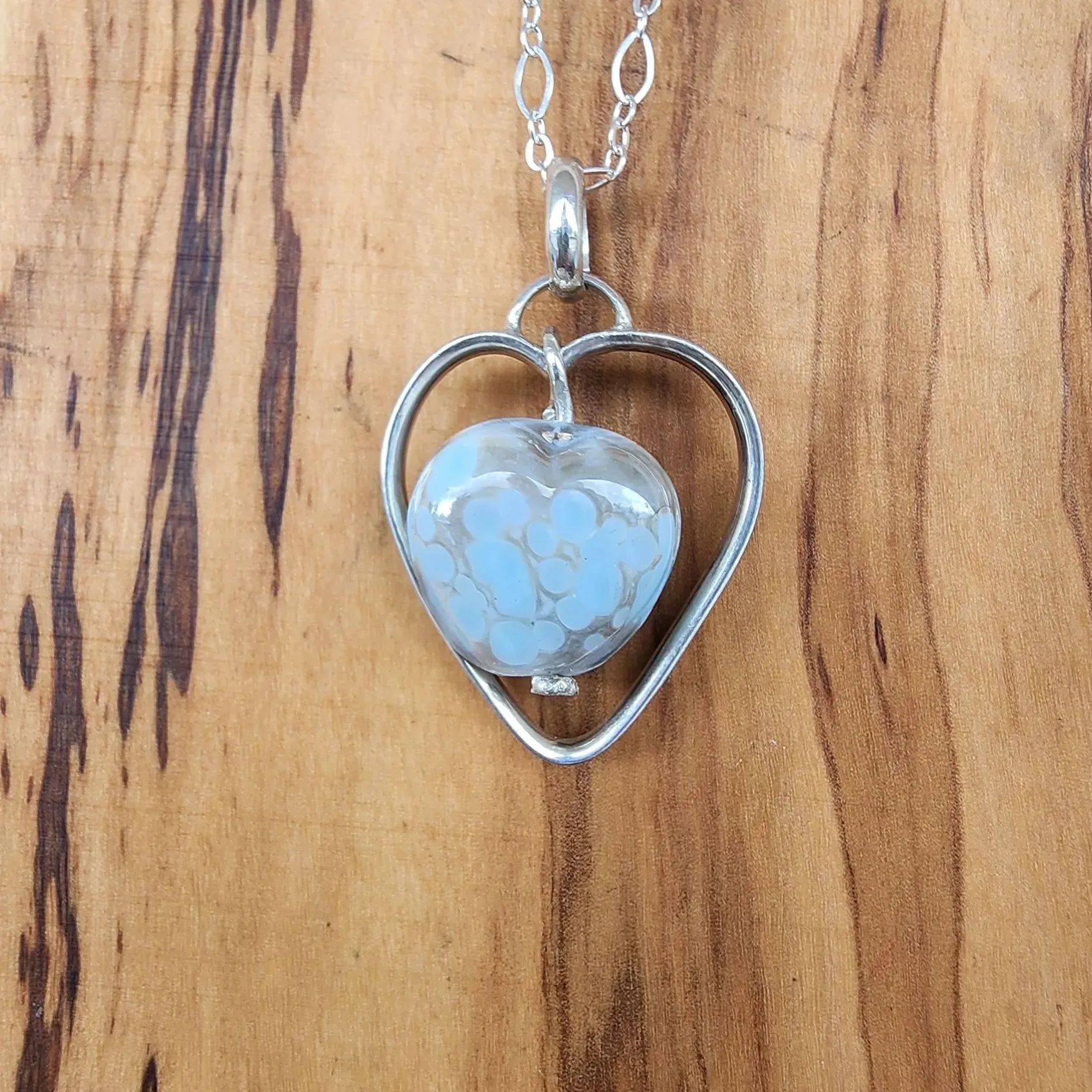 Handcrafted Sterling Silver Heart Pendant Necklace – Lampwork Ceramic Heart Trinket, Sleek Style