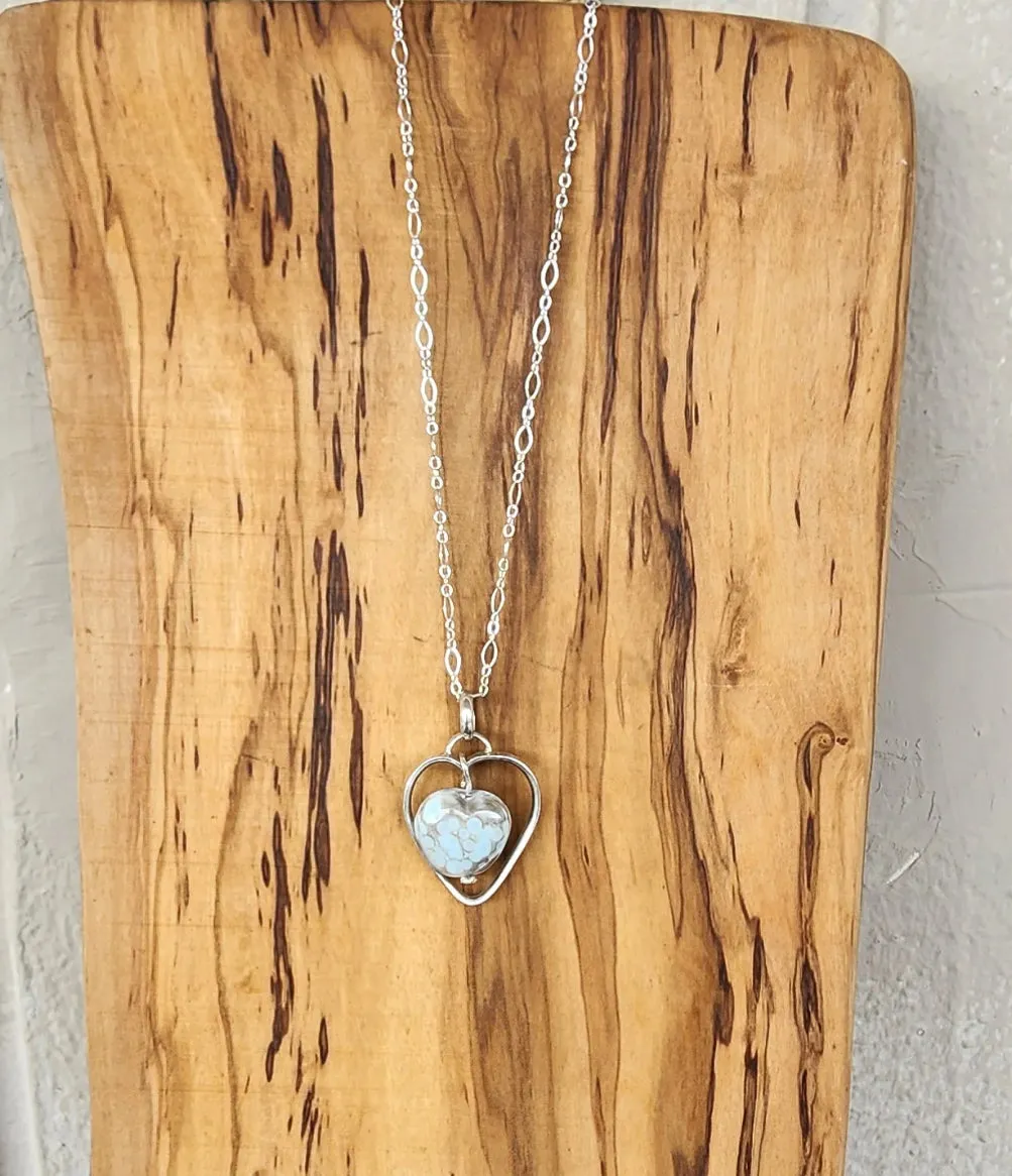 Handcrafted Sterling Silver Heart Pendant Necklace – Lampwork Ceramic Heart Trinket, Sleek Style
