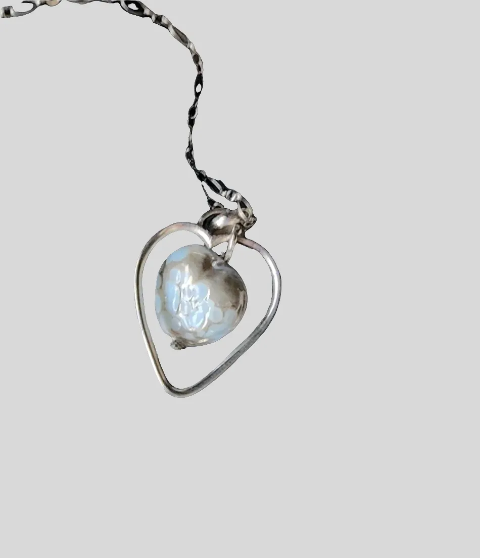 Handcrafted Sterling Silver Heart Pendant Necklace – Lampwork Ceramic Heart Trinket, Sleek Style