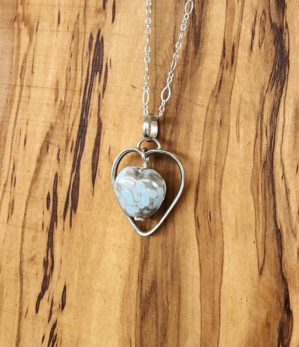 Handcrafted Sterling Silver Heart Pendant Necklace – Lampwork Ceramic Heart Trinket, Sleek Style
