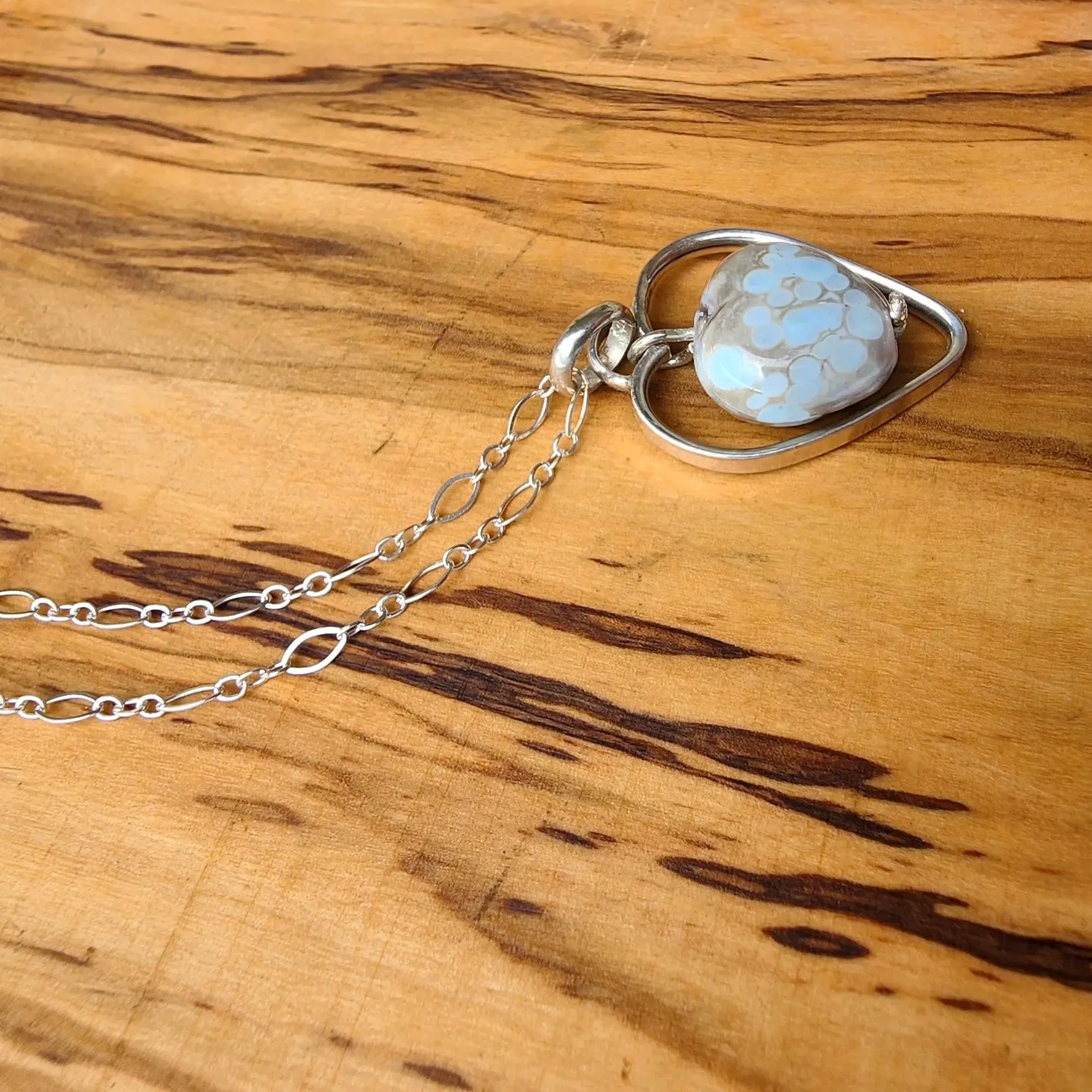 Handcrafted Sterling Silver Heart Pendant Necklace – Lampwork Ceramic Heart Trinket, Sleek Style