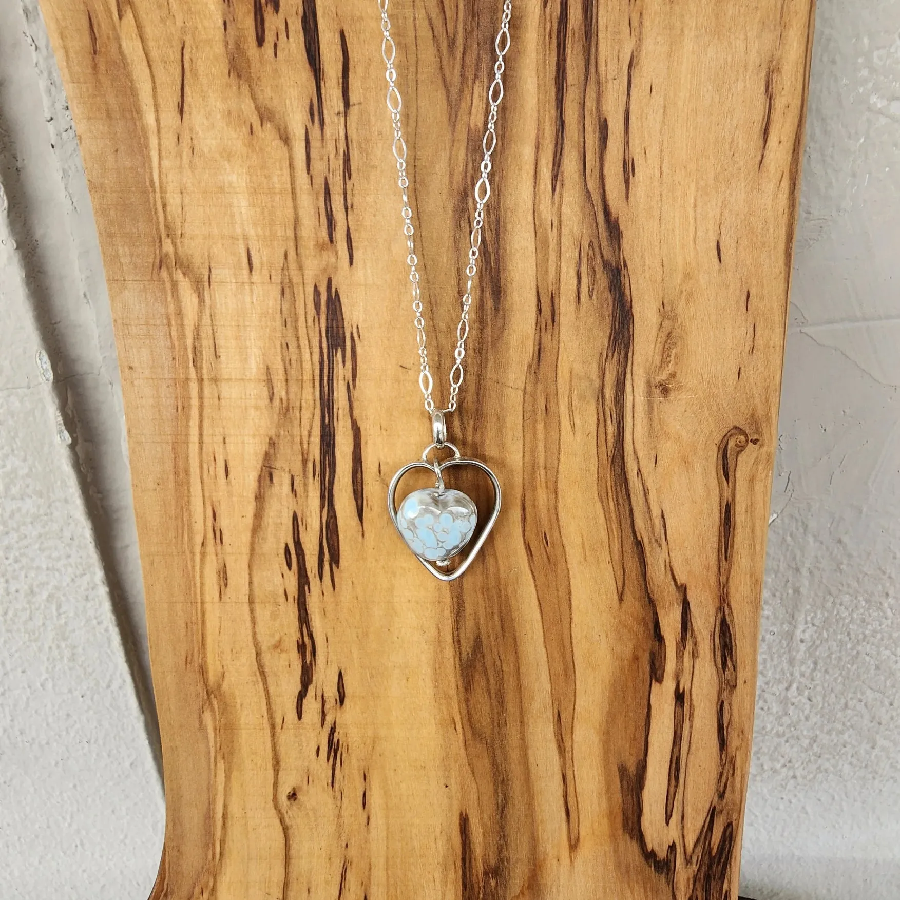 Handcrafted Sterling Silver Heart Pendant Necklace – Lampwork Ceramic Heart Trinket, Sleek Style