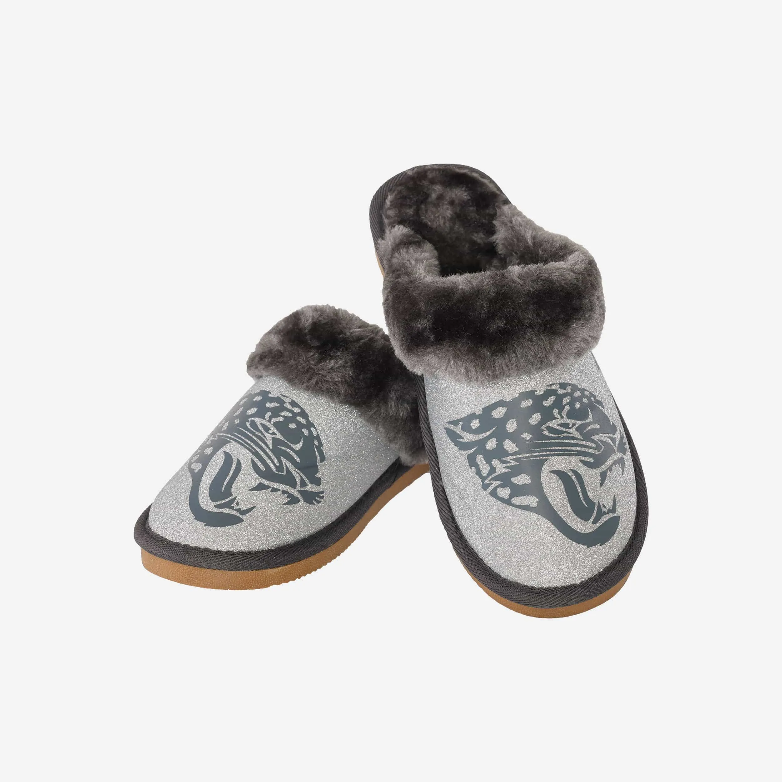 Jacksonville Jaguars Womens Glitter Open Back Fur Moccasin Slipper