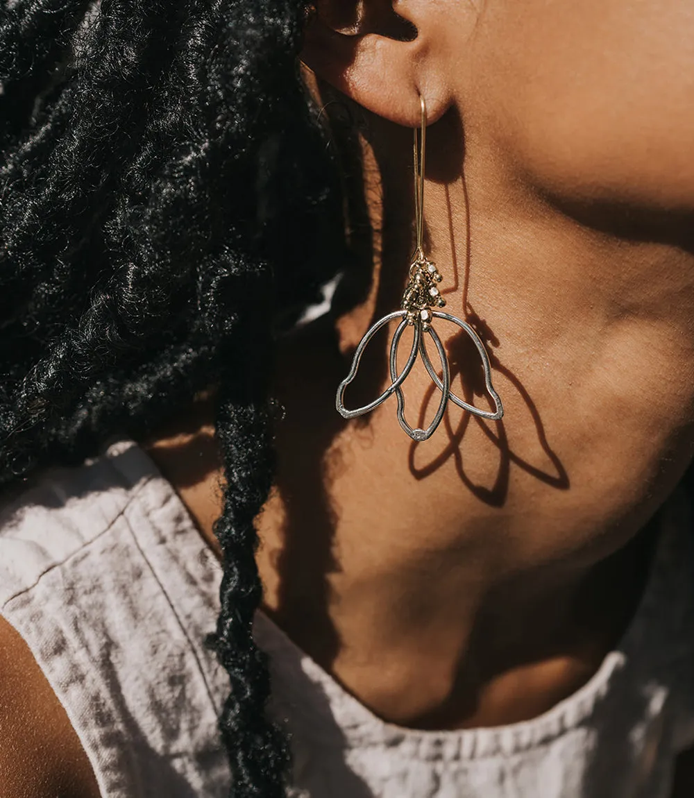 Kairavini Lotus Petal Drop Earrings - Silver, Gold by Matr Boomie