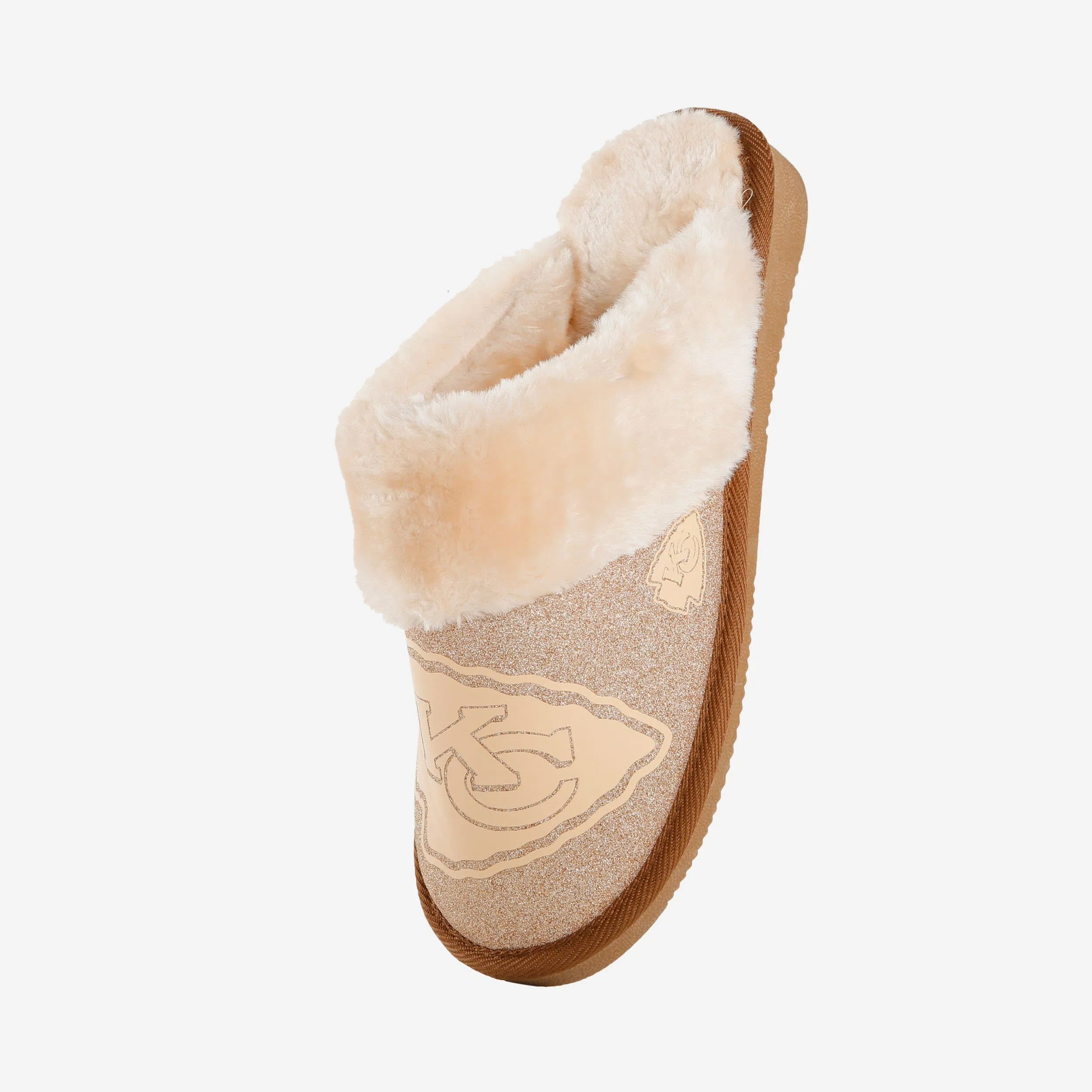 Kansas City Chiefs Womens Glitter Open Back Fur Moccasin Slipper