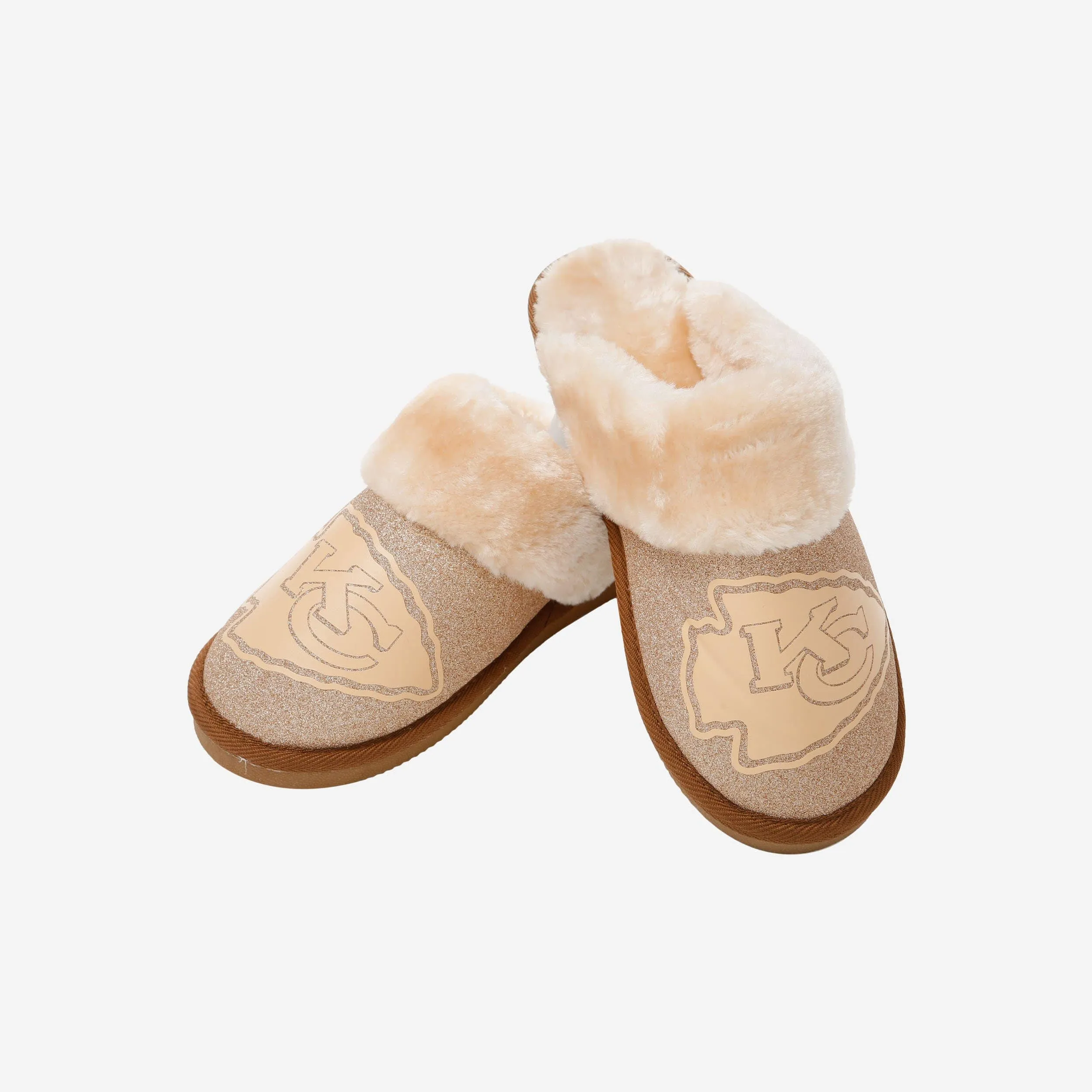 Kansas City Chiefs Womens Glitter Open Back Fur Moccasin Slipper