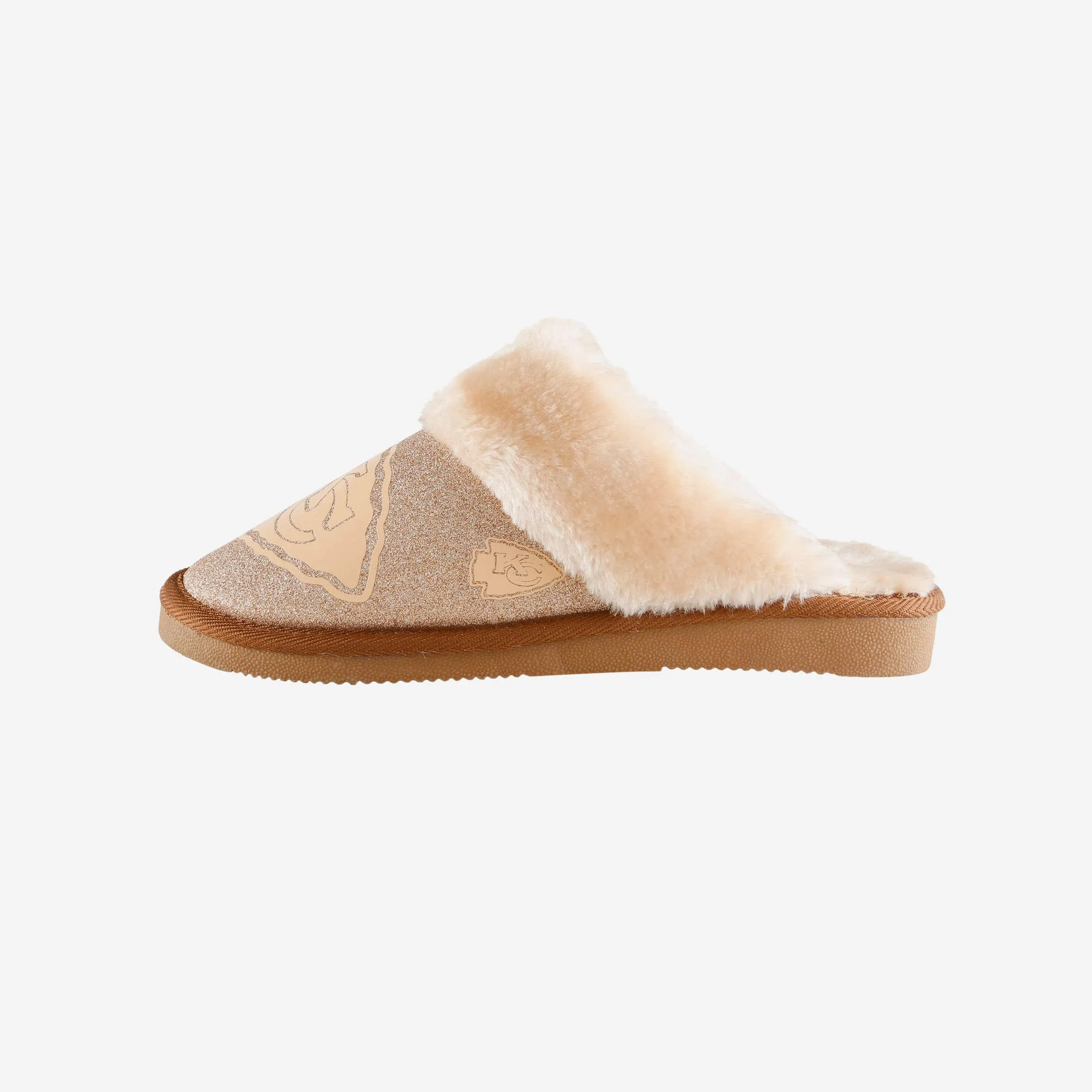 Kansas City Chiefs Womens Glitter Open Back Fur Moccasin Slipper