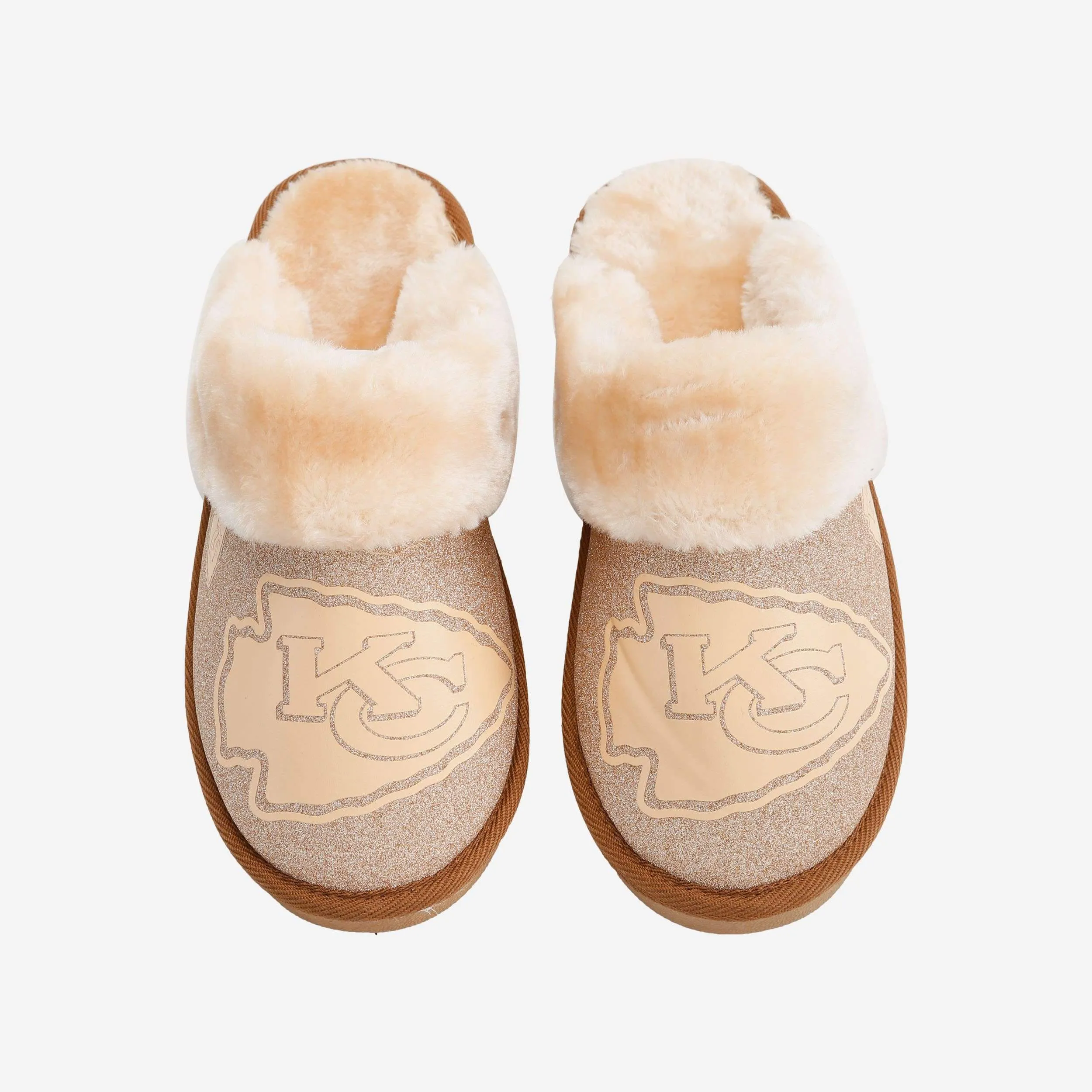 Kansas City Chiefs Womens Glitter Open Back Fur Moccasin Slipper